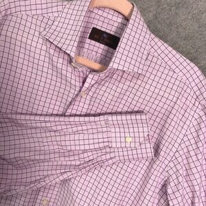 Etro Button Up Shirt Mens Sz 39 (44" Chest) Pink Purple Check Plaid